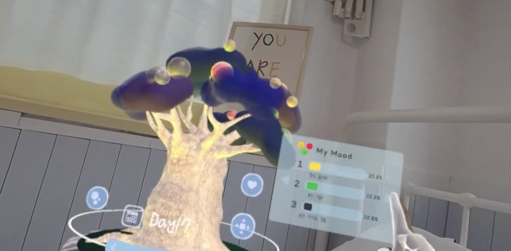 My Mood panel and Baobab tree with emotion fruits in AR